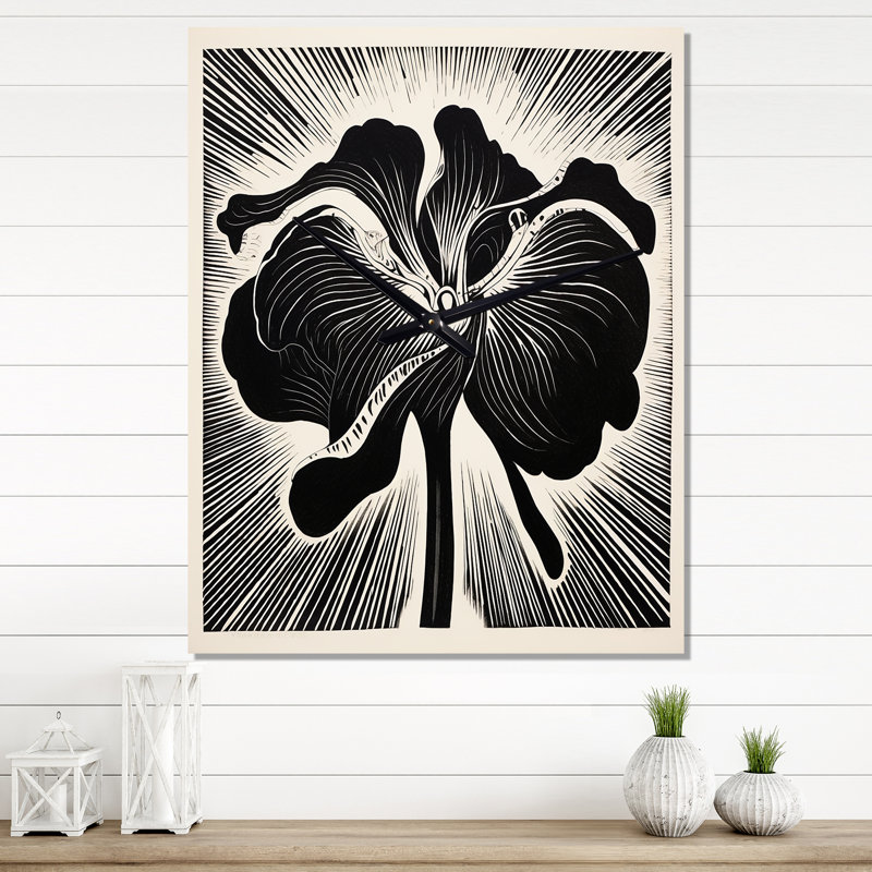 White Abstract Iris Flower - Hydrangea Wall Clock, Small