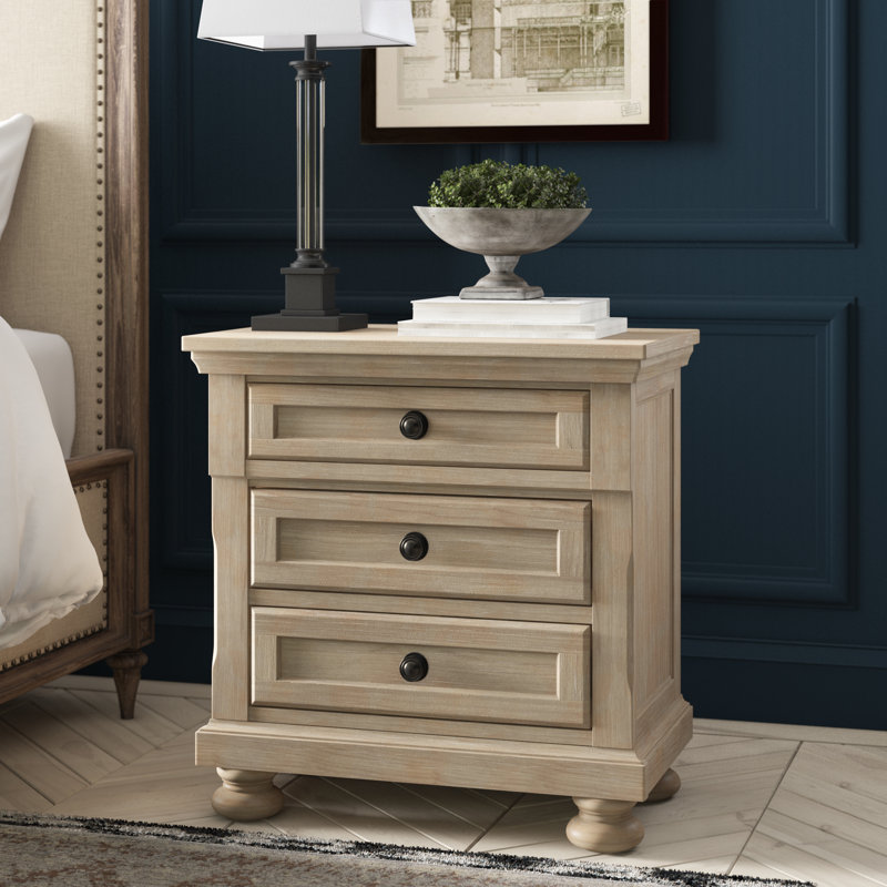 Aceves 28.75'' W Solid Wood Nightstand, Pewter