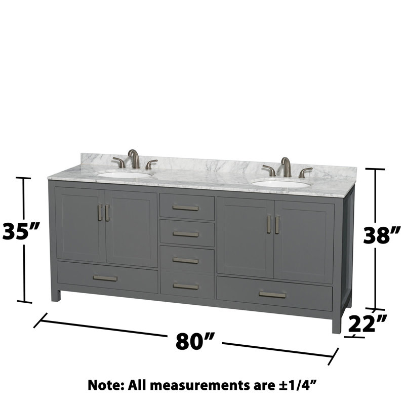 Sheffield 80" Double Bathroom Vanity Set, White Carrara, Dark Gray