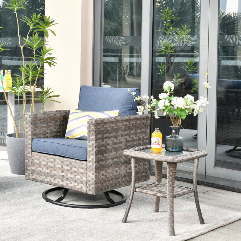 Baili Outdoor Chair With Side Table, Denim Blue