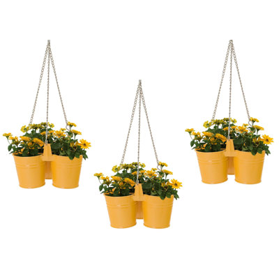 Triple pot de fleurs suspendu en acier émaillé