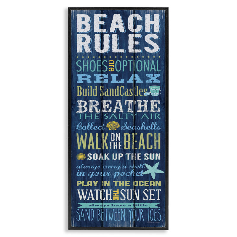 «Beach Rules Relax Relax Giclee» par Stephanie Workman Marrott, Giclée encadrée noir minuit, H 24 po x l 10 po