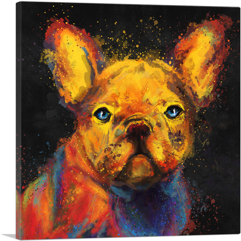 Bouledogue français - impression sur toile tendue, H 18 po x l 18 po x P 0,75 po