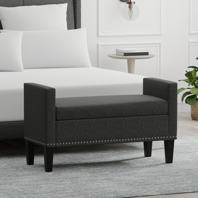 Banc de rangement rembourré Macrina, H 24 po x l 42 po x P 17,8 po, Gris foncé