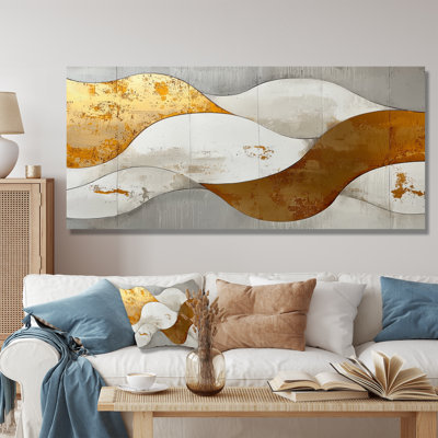Ognen, bosquet abstrait d'introspection en or et blanc III - art abstrait de vagues modernes