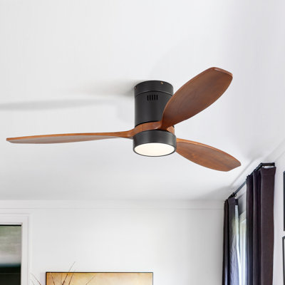 Nicola 52" 3-Solid Blade Classic Flush Mount Ceiling Fan With Light and Remote Control