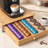 Bamboo Coffee Pod Drawer Organizer with Silent Wheels for Kitchen Counter, Coffee Capsule Storage Holder Compatible with Vertuo and Other Pods