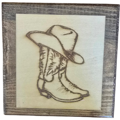 Wall Plaque of Cowboy Boots & Hat