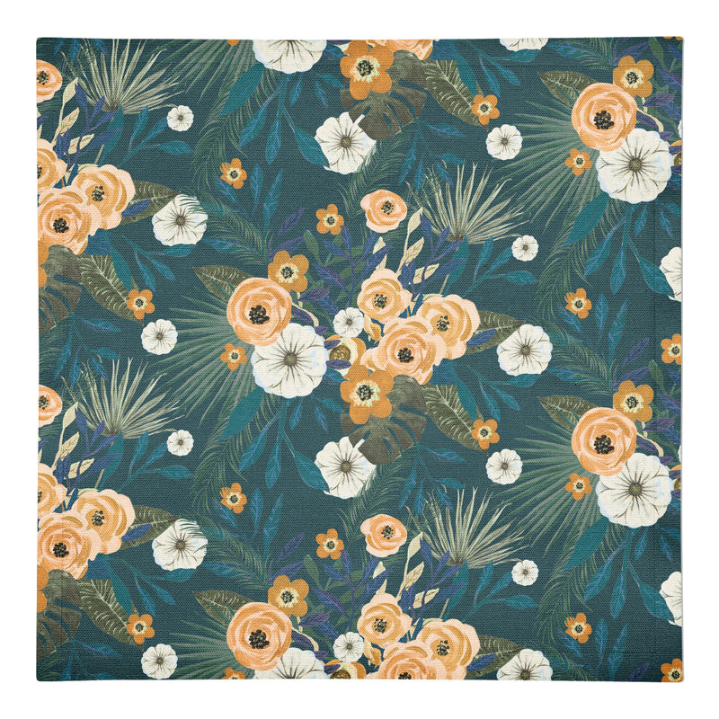 Gannaway Cotton Floral Square Napkin, Teal