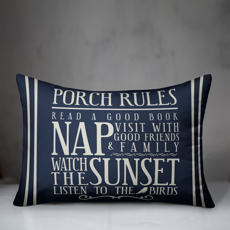  Housse et insert pour oreiller rectangulaire d'extérieur Porch Rules, Bleu