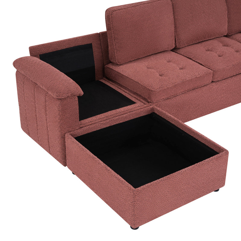 Canapé d'angle moderne de 116,1 po en forme de U, en chenille, avec méridienne de rangement et ports USB pour votre salon.