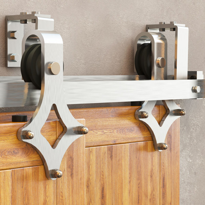 Ensemble de quincaillerie à deux portes en forme de U à double rail en nickel brossé (porte non incluse), 132 po