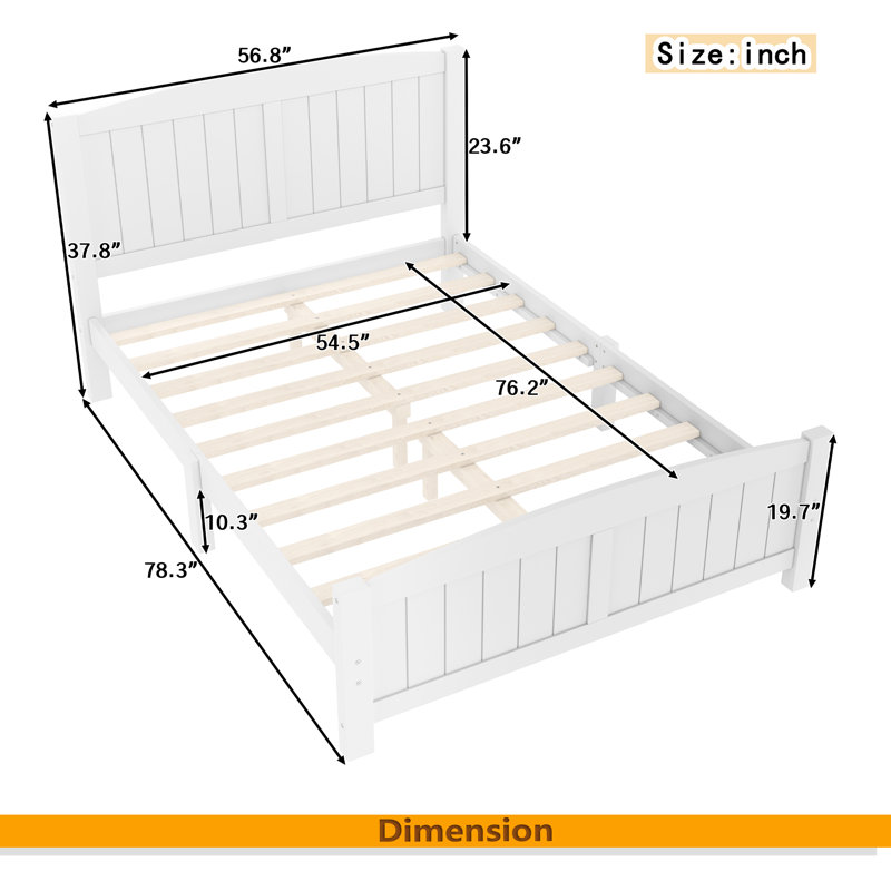 Lit plateforme, lit plateforme en bois massif avec lattes de soutien et structure solide, aucun sommier nécessaire, Blanc
