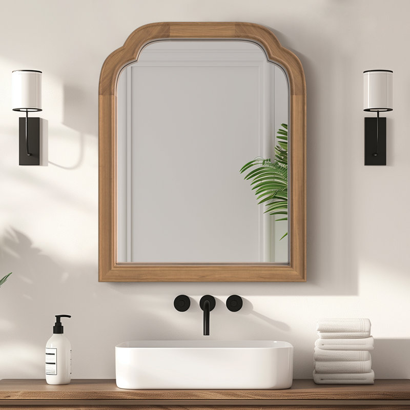 Ancalin Solid Wood Arched Wall Mirror, 20" x 16", Deep Honey