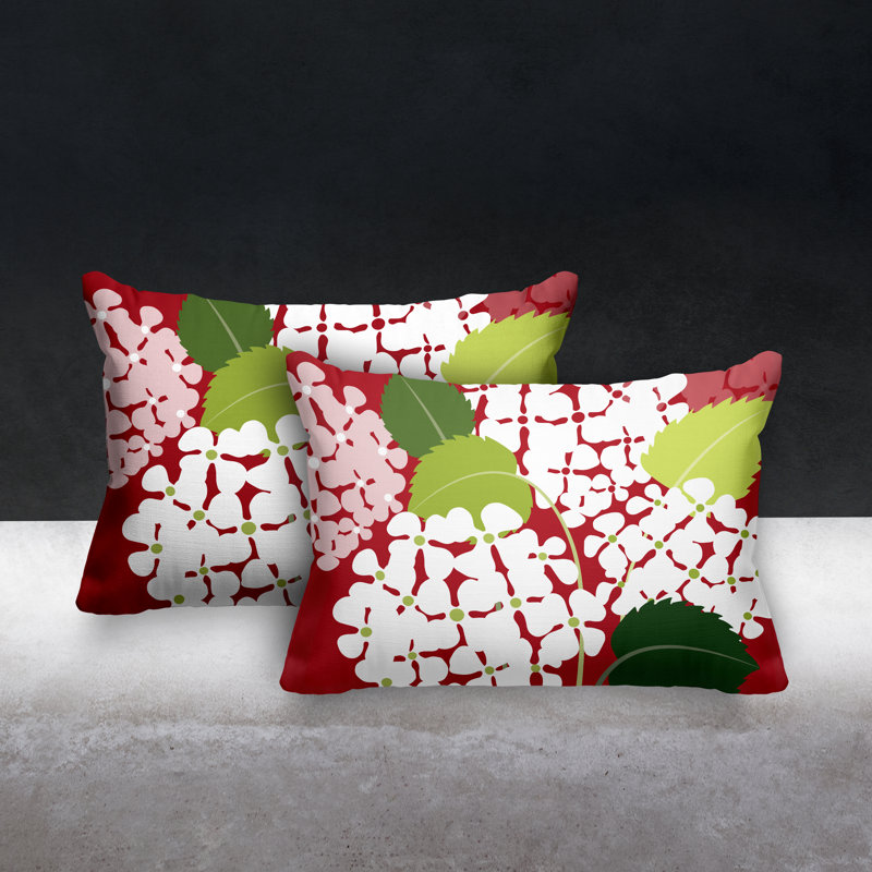 Floral Outdoor Reversible Throw Pillow, Red