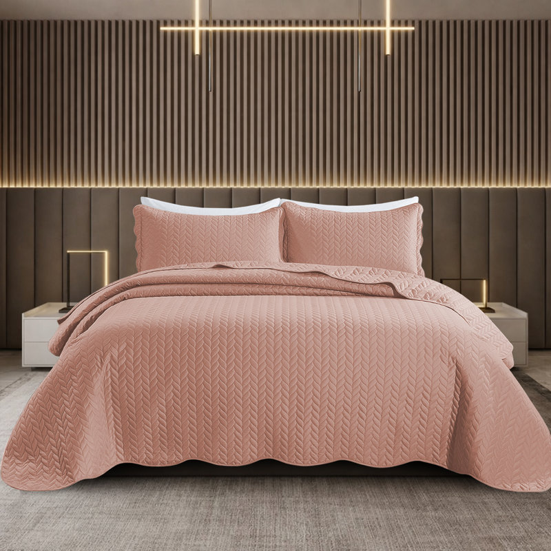 Ensemble de courtepointe en relief doux, Gris anthracite, Couvre-lit très grand + 2 taies d'oreiller standa