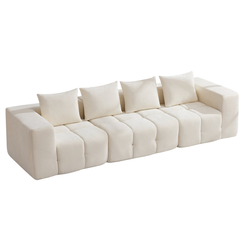 Modular Loveseat With 12.4" W Arms, Compressed No-Frame Sofa, Beige, 3