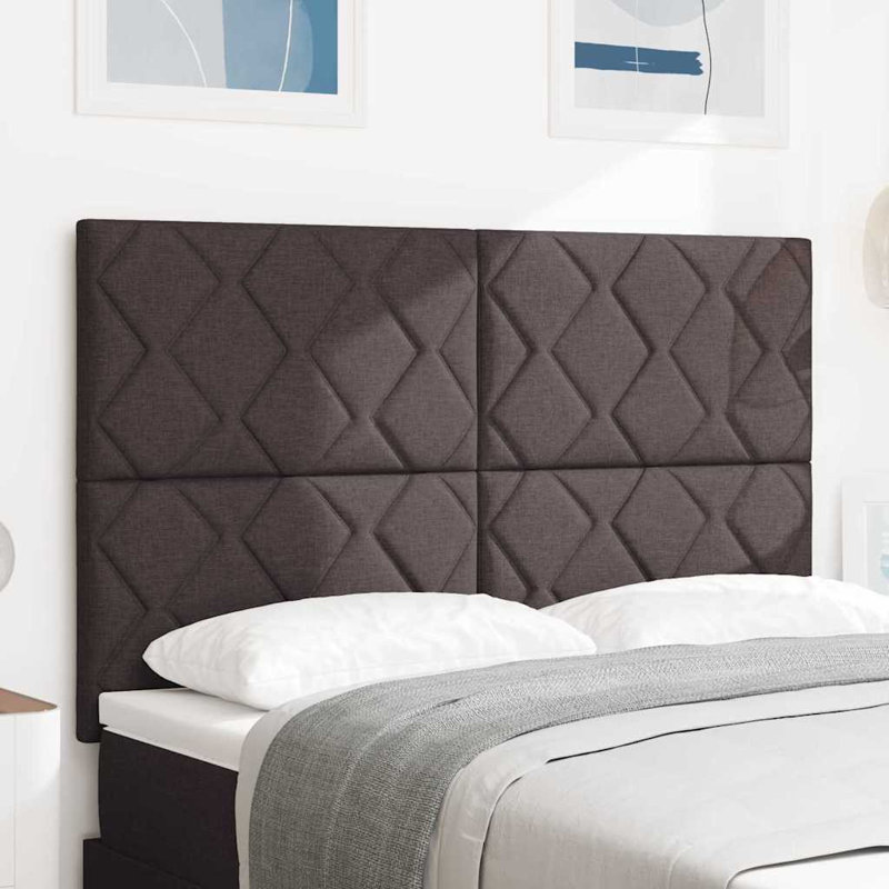  Headboard Wall-Mounted Geometric Velvet, 128cm H x 144cm W x 7cm D, Dark Brown