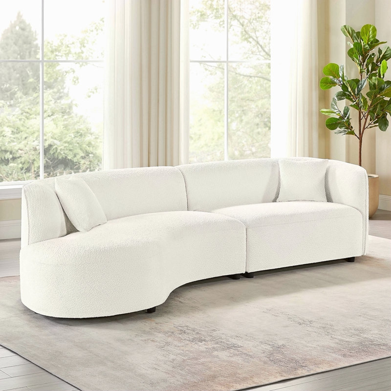 Ensemble de canapé de luxe 2 pièces de style moderne avec dossier courbé et méridienne, canapé modulaire faisant face à la gauche, canapé Boucle