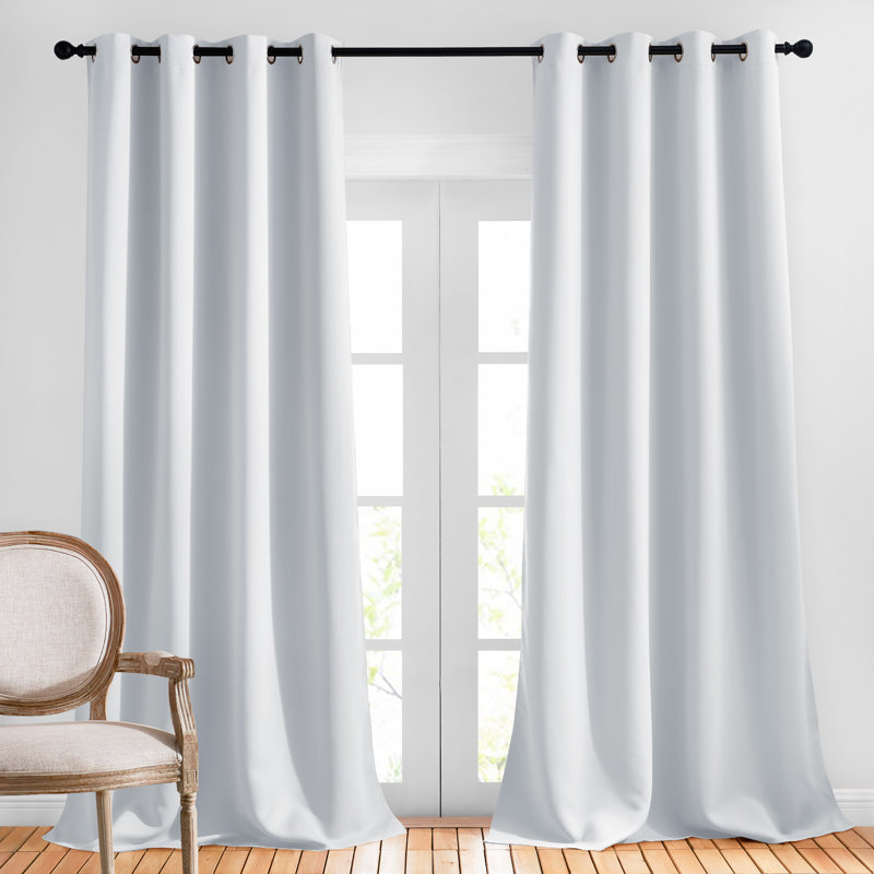 Blackout Curtains for Bedroom/Living Room Parkview Room Darkening Grommet Modern Drapes, 55" W x 96" L, Greyish White