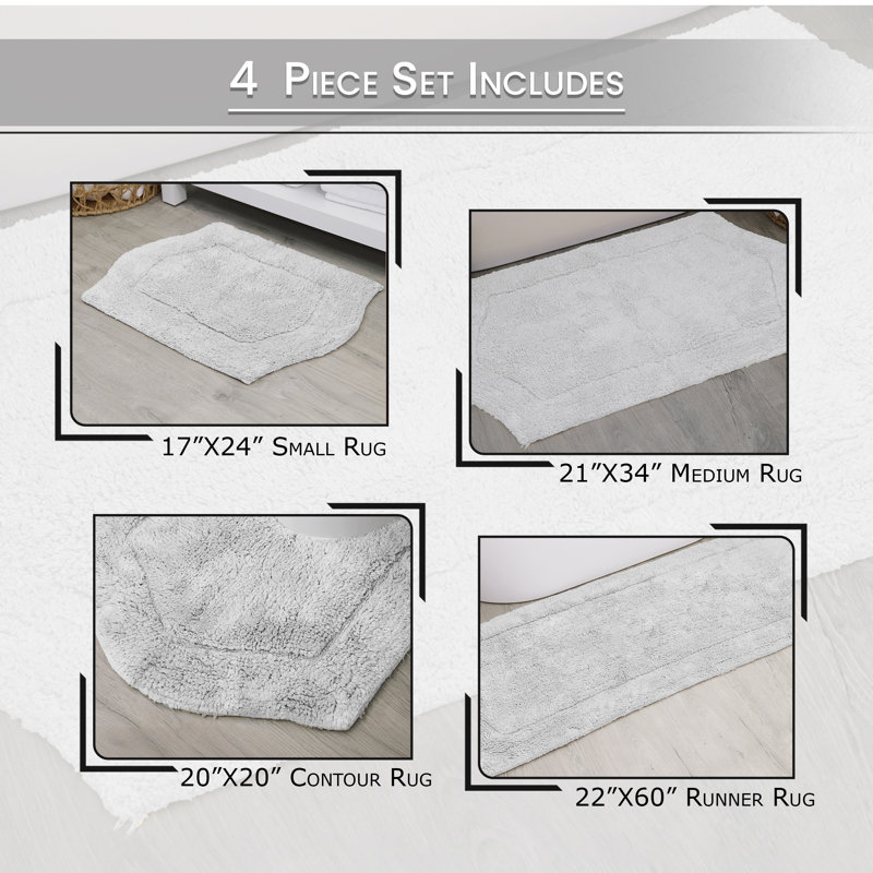 Ensemble de tapis pour salle de bain 4 pièces Morissette, Gris clair