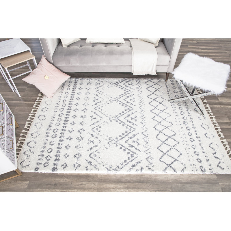 Tapis gris à poils longs Silla Mason, Rectangle 5 pi x 7 pi