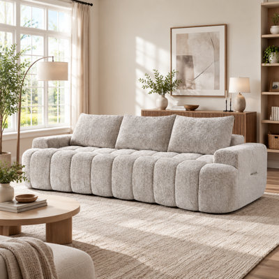 100" Curved Front Boucle Sectional Sofa - Cloud-Like 3-Seater Couch with Easy-Move Compressed Design, Camel