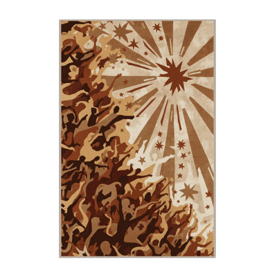 Soft Plush Montauk Main Stage Crowd Modern & Contemporary Starburst Area Rug in Brown – Beige Binding