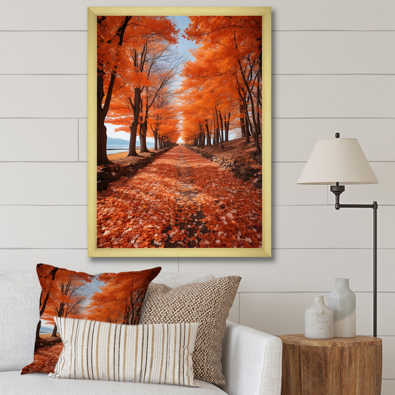 Yukiye Canada, symphonie d'automne orange VI, H 32 po x l 24 po x P 1 po, Encadrement doré