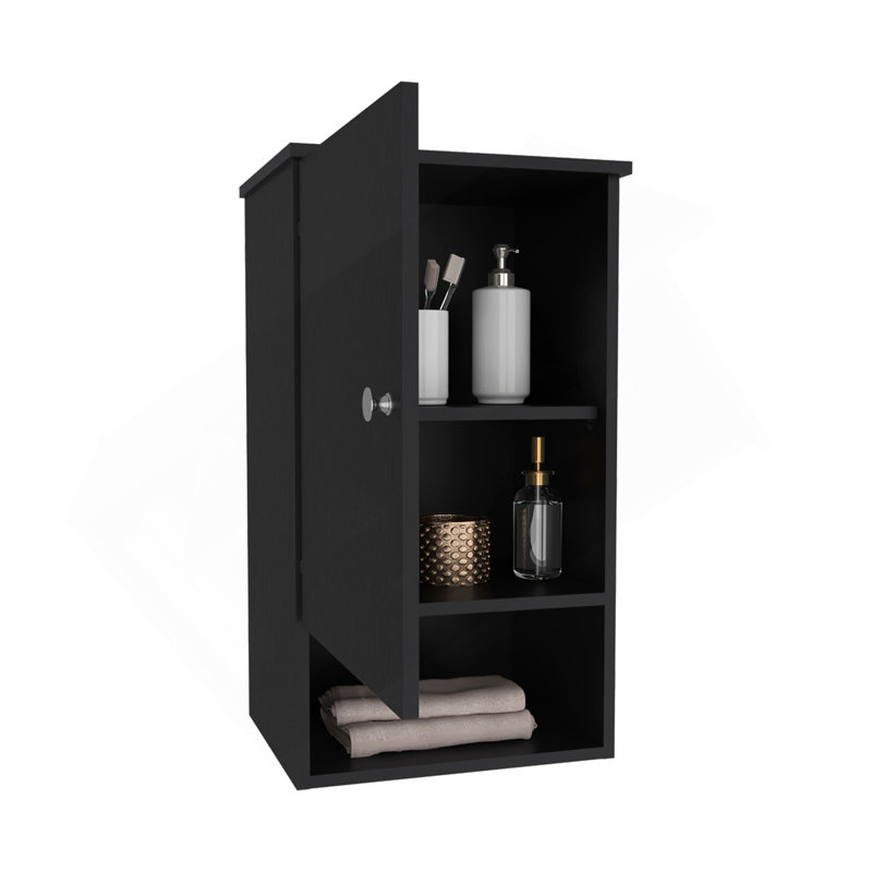 Armoire à pharmacie de 28 po de hauteur avec deux tablettes intérieures et une tablette ouverte, Noir
