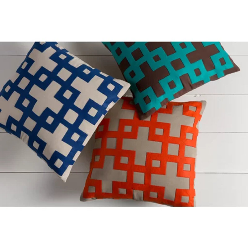 Layered Geometric Cotton Pillow Cover, 22" x 22", Dark Brown/Emerald