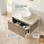 Meuble-lavabo flottant courbé moderne avec plateau en pierre frittée Roma Travertine, armoire à grain de bois en chêne blanc et vasque ronde (24 po / 30 po / 36 po)-76733658