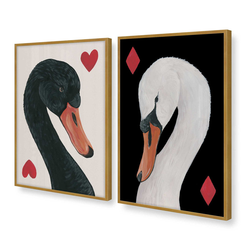 Cygnes après nuit, ensemble de 2 impressions, 36 po x 24 po, Impression encadrée, Or poli