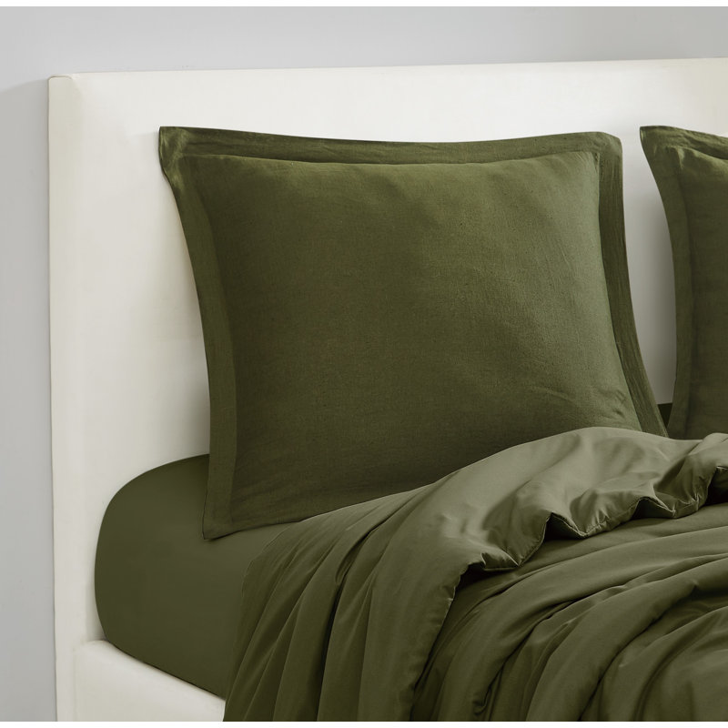 Taie décorative européenne en lin Brooklyn Loom, Vert mousse
