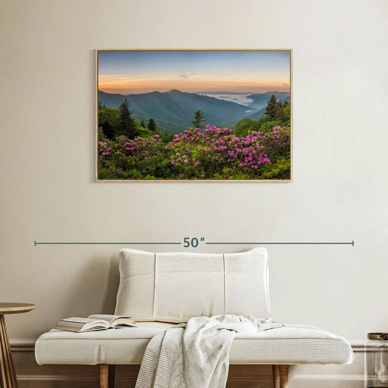 Blue Ridge Mountains View, Cadre flottant en bois naturel, 37 po x 25 po