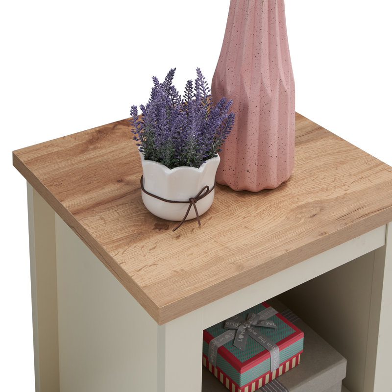 Aquitaine Lamp Side Table with Storage, Cream/Oak