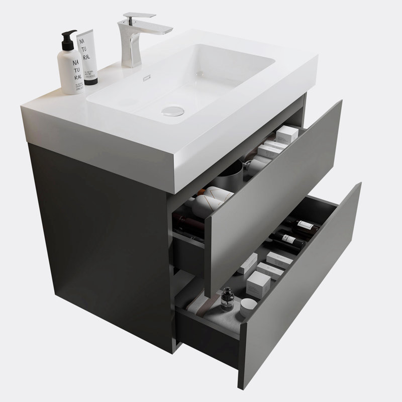 Ensemble de meuble-lavabo mural simple 29,9 po Dessirae, Blanc, Gris