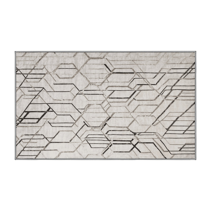 Machine Washable Gray Area Rug, Rectangle 7' x 9'