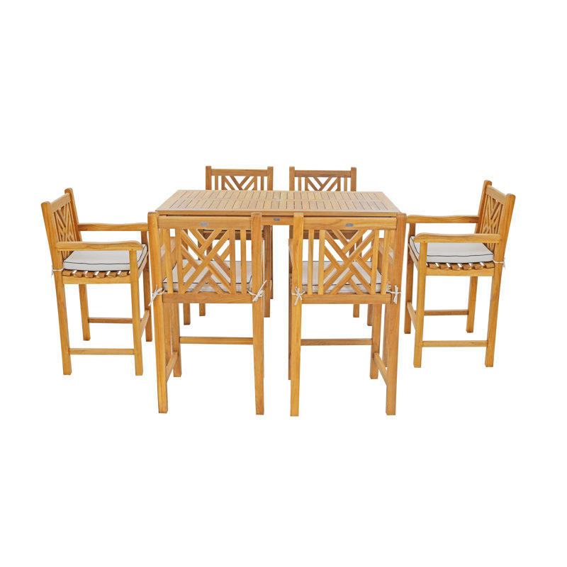 Outdoor 7 - Piece Teak Bistro Set with Cushions
