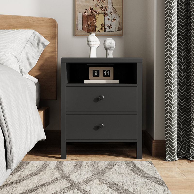 48cm W Manufactured Wood Bedside Table, Black