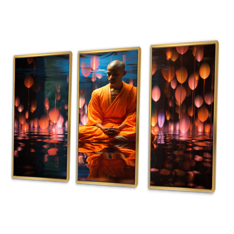 Vipassana Insight Meditation - ensemble de reproduction d'art mural méditation, Cadre flottant doré, H 40 po x l 60 po