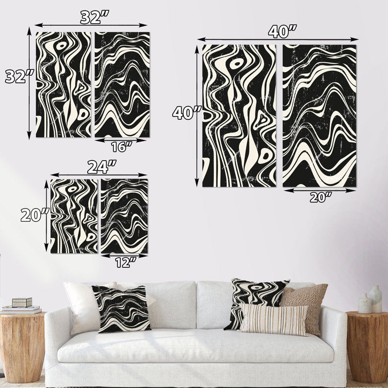 Ensemble de peintures monochromes 70S Minimal Geometrics II - 2 pièces, Toile tendue, H 20 po x l 24 po x P 1 po