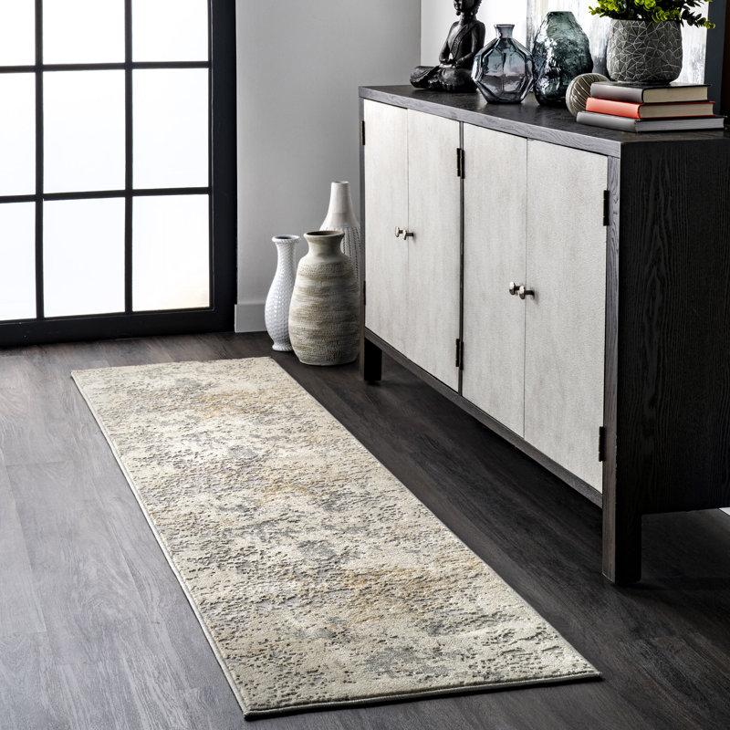 Tapis beige moderne tissé à la machine, Tapis de couloir 2 pi x 8 pi