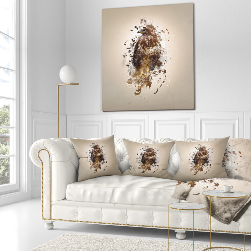 Faucon abstrait sur une branche - coussin imprimé animal, 16 po x 1 po, Coussin décoratif