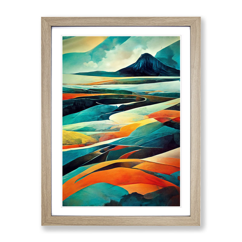 XV1022-353X Abstract Mountain Landscape No.1 - Print, Oak Framed, White, 46cm H x 34cm W