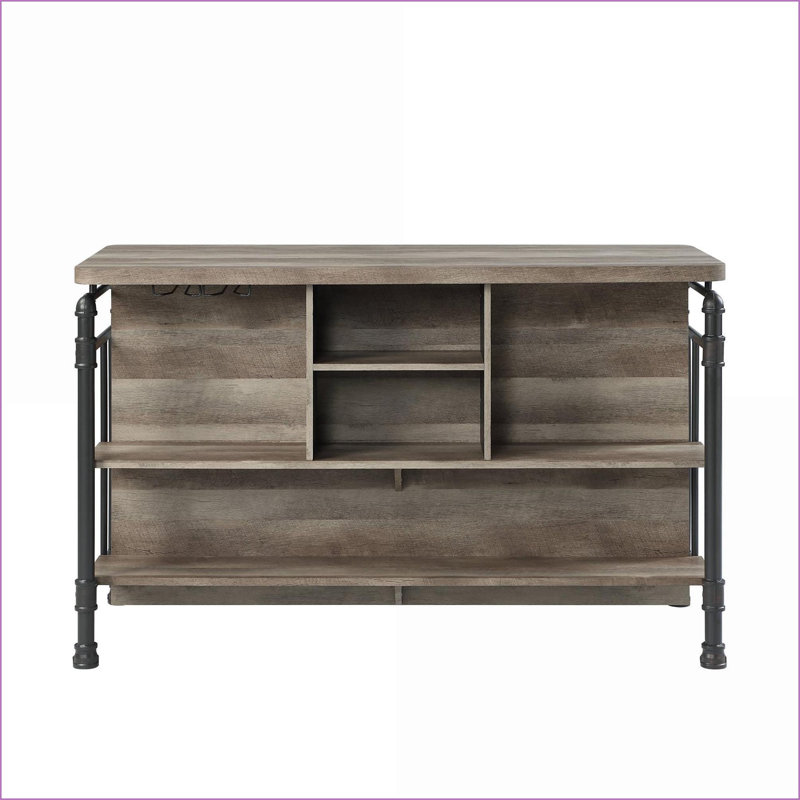 Îlot de cuisine avec 5 tablettes, chêne antique Bois gris sable + métal, 59 po de largeur | Chêne | Bois et métal | Grand (59 po)