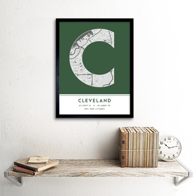 Cleveland Ohio United States City Map Green - Single Picture Frame Typography