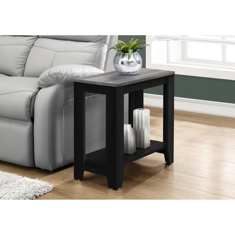 Table d'appoint avec plateau à deux niveaux, plateau en bois gris, cadre noir, idéal pour le décor de salon, plateau rectangulaire et chambre décorative, chambre à coucher, bureau ou coin-détente, L 23,53 po x l 11,66 po x H 22 po