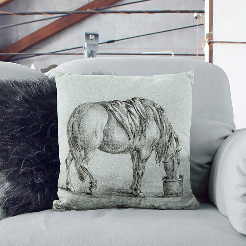 A Drinking Horse Square Throw Cushion, 55 x 55 cm, Stone