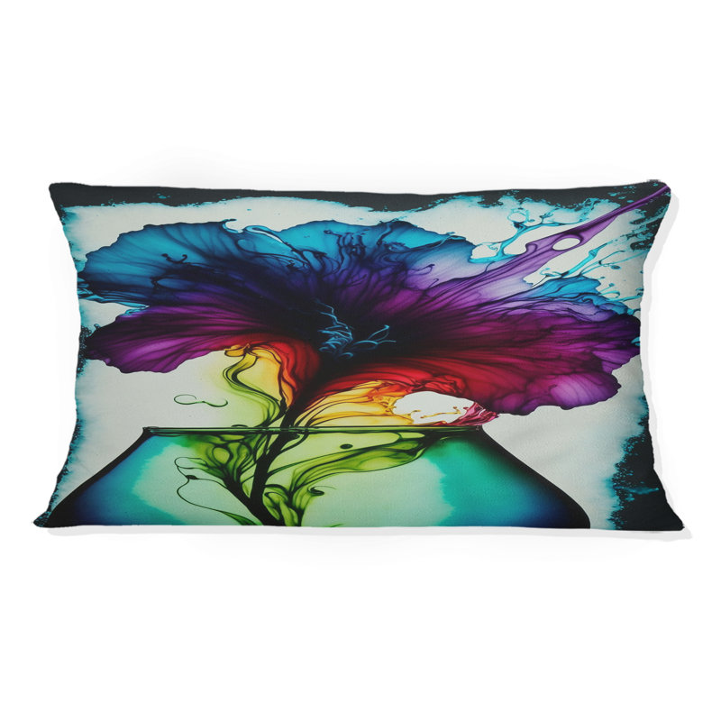 Coussin décoratif imprimé floral mauve et bleu
